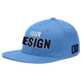 Custom Powder Blue Gold-Navy 3D Puff Embroidery Flat Embroidery Casual Sport Baseball Cap
