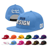 Custom Powder Blue Gold-Navy 3D Puff Embroidery Flat Embroidery Casual Sport Baseball Cap