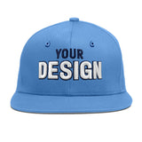 Custom Powder Blue Gold-Navy 3D Puff Embroidery Flat Embroidery Casual Sport Baseball Cap