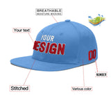 Custom Powder Blue Gold-Navy 3D Puff Embroidery Flat Embroidery Casual Sport Baseball Cap