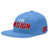 Custom Powder Blue Gold-Navy 3D Puff Embroidery Flat Embroidery Casual Sport Baseball Cap