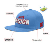 Custom Powder Blue Gold-Navy 3D Puff Embroidery Flat Embroidery Casual Sport Baseball Cap