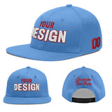 Custom Powder Blue Gold-Navy 3D Puff Embroidery Flat Embroidery Casual Sport Baseball Cap