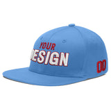 Custom Powder Blue Gold-Navy 3D Puff Embroidery Flat Embroidery Casual Sport Baseball Cap