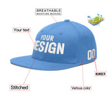 Custom Powder Blue Gold-Navy 3D Puff Embroidery Flat Embroidery Casual Sport Baseball Cap