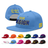 Custom Powder Blue Gold-Navy 3D Puff Embroidery Flat Embroidery Casual Sport Baseball Cap
