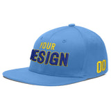 Custom Powder Blue Gold-Navy 3D Puff Embroidery Flat Embroidery Casual Sport Baseball Cap
