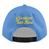 Custom Powder Blue Gold-Navy 3D Puff Embroidery Flat Embroidery Casual Sport Baseball Cap