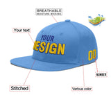 Custom Powder Blue Gold-Navy 3D Puff Embroidery Flat Embroidery Casual Sport Baseball Cap