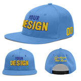 Custom Powder Blue Gold-Navy 3D Puff Embroidery Flat Embroidery Casual Sport Baseball Cap