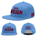 Custom Powder Blue Gold-Navy 3D Puff Embroidery Flat Embroidery Casual Sport Baseball Cap