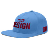 Custom Powder Blue Gold-Navy 3D Puff Embroidery Flat Embroidery Casual Sport Baseball Cap