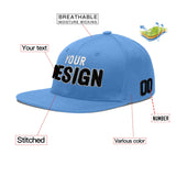 Custom Powder Blue Gold-Navy 3D Puff Embroidery Flat Embroidery Casual Sport Baseball Cap
