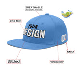 Custom Powder Blue Gold-Navy 3D Puff Embroidery Flat Embroidery Casual Sport Baseball Cap