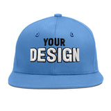 Custom Powder Blue Gold-Navy 3D Puff Embroidery Flat Embroidery Casual Sport Baseball Cap