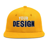 Custom Yellow Navy-White 3D Puff Embroidery Flat Embroidery Casual Sport Baseball Cap