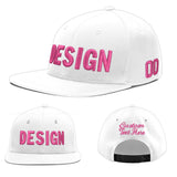 Custom White Pink 3D Puff Embroidery Flat Embroidery Casual Sport Baseball Cap