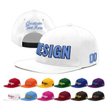 Custom White Light Blue-Navy 3D Puff Embroidery Flat Embroidery Casual Sport Baseball Cap