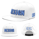 Custom White Light Blue-Navy 3D Puff Embroidery Flat Embroidery Casual Sport Baseball Cap