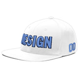 Custom White Light Blue-Navy 3D Puff Embroidery Flat Embroidery Casual Sport Baseball Cap