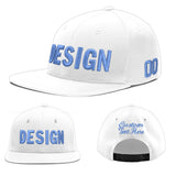 Custom White Light Blue-Navy 3D Puff Embroidery Flat Embroidery Casual Sport Baseball Cap