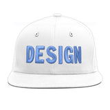 Custom White Light Blue-Navy 3D Puff Embroidery Flat Embroidery Casual Sport Baseball Cap