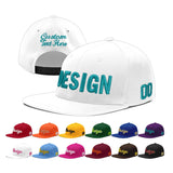 Custom White Light Blue-Navy 3D Puff Embroidery Flat Embroidery Casual Sport Baseball Cap