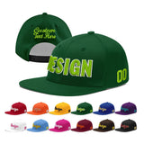 Custom Green Neon Green-White 3D Puff Embroidery Flat Embroidery Casual Sport Baseball Cap