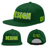 Custom Green Neon Green-White 3D Puff Embroidery Flat Embroidery Casual Sport Baseball Cap
