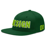 Custom Green Neon Green-White 3D Puff Embroidery Flat Embroidery Casual Sport Baseball Cap