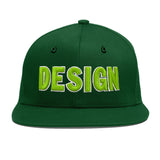 Custom Green Neon Green-White 3D Puff Embroidery Flat Embroidery Casual Sport Baseball Cap