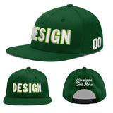 Custom Green Neon Green-White 3D Puff Embroidery Flat Embroidery Casual Sport Baseball Cap