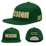 Custom Green Neon Green-White 3D Puff Embroidery Flat Embroidery Casual Sport Baseball Cap