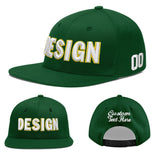 Custom Green Neon Green-White 3D Puff Embroidery Flat Embroidery Casual Sport Baseball Cap