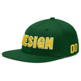 Custom Green Neon Green-White 3D Puff Embroidery Flat Embroidery Casual Sport Baseball Cap