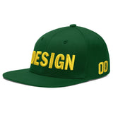 Custom Green Neon Green-White 3D Puff Embroidery Flat Embroidery Casual Sport Baseball Cap