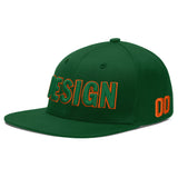 Custom Green Neon Green-White 3D Puff Embroidery Flat Embroidery Casual Sport Baseball Cap