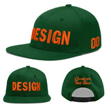 Custom Green Neon Green-White 3D Puff Embroidery Flat Embroidery Casual Sport Baseball Cap