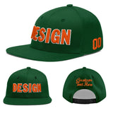 Custom Green Neon Green-White 3D Puff Embroidery Flat Embroidery Casual Sport Baseball Cap