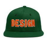 Custom Green Neon Green-White 3D Puff Embroidery Flat Embroidery Casual Sport Baseball Cap