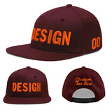Custom Jujube Red Orange 3D Puff Embroidery Flat Embroidery Casual Sport Baseball Cap