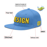 Custom Powder Blue Gold-Navy 3D Puff Embroidery Flat Embroidery Casual Sport Baseball Cap