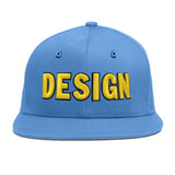 Custom Powder Blue Gold-Navy 3D Puff Embroidery Flat Embroidery Casual Sport Baseball Cap