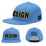 Custom Powder Blue Gold-Navy 3D Puff Embroidery Flat Embroidery Casual Sport Baseball Cap