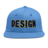 Custom Powder Blue Gold-Navy 3D Puff Embroidery Flat Embroidery Casual Sport Baseball Cap