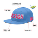 Custom Powder Blue Gold-Navy 3D Puff Embroidery Flat Embroidery Casual Sport Baseball Cap