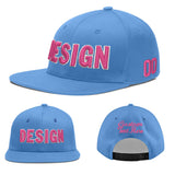Custom Powder Blue Gold-Navy 3D Puff Embroidery Flat Embroidery Casual Sport Baseball Cap