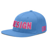 Custom Powder Blue Gold-Navy 3D Puff Embroidery Flat Embroidery Casual Sport Baseball Cap