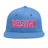 Custom Powder Blue Gold-Navy 3D Puff Embroidery Flat Embroidery Casual Sport Baseball Cap