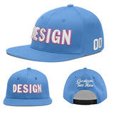 Custom Powder Blue Gold-Navy 3D Puff Embroidery Flat Embroidery Casual Sport Baseball Cap